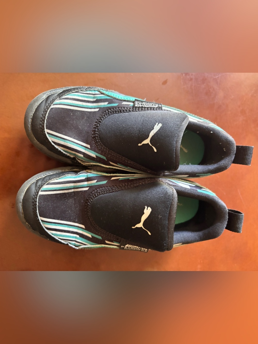Puma Kids Slip-On Sneakers in Black, Teal and White